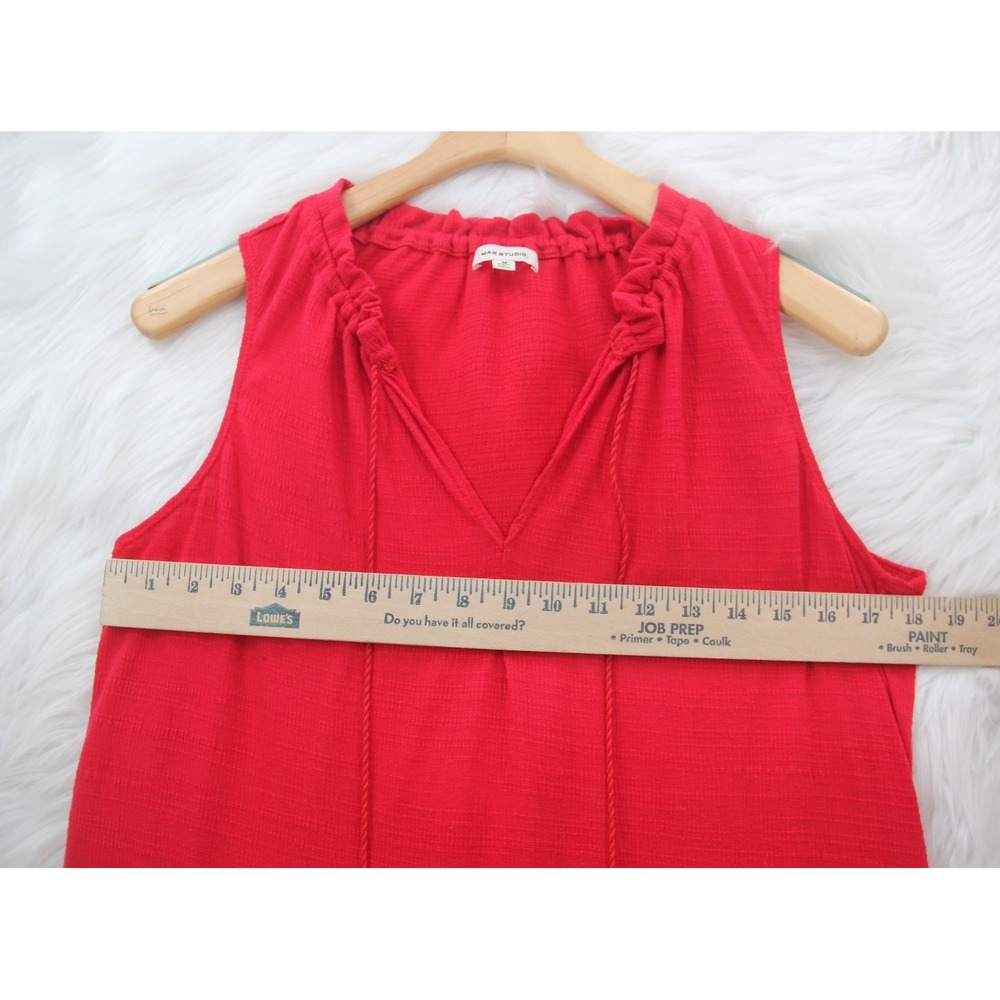 Max Studio M Red Tiered Babydoll Mini Dress Sleeveless Tassel Tie Boho Gauze - Picture 4 of 13